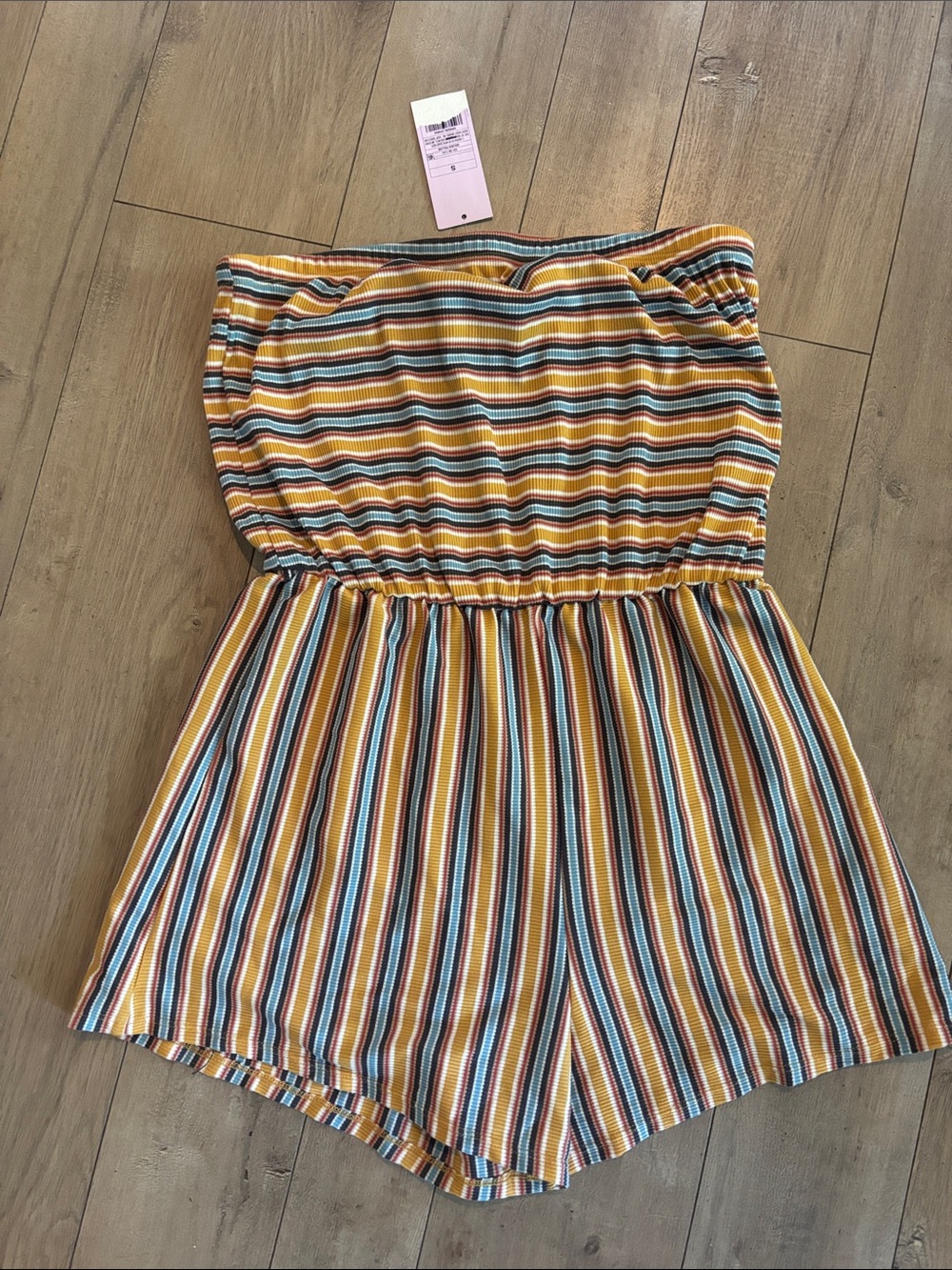 2/$15 wild fable Strapless Multi-Striped Romper in Yellow, Blue & Brown